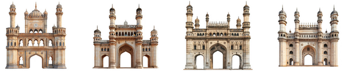 Fototapeta premium Set of four watercolor illustrations of charminar monument, isolated on transparent background