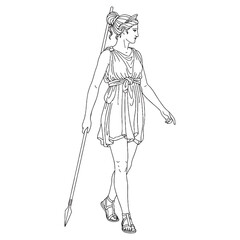 Artemis Huntress Line Art – Bow and Arrow Vector Illustration Elegant Goddess Drawing – Artemis Drawing – Line Art Drawing of Artemis – Artemis Icon – Greek Goddess Vector