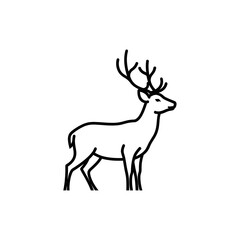 Obraz premium Minimalist Deer Icon Outline – Elegant Wild Animal Line Art with Antlers, Simple Black and White Forest Wildlife Symbol, Vector Silhouette