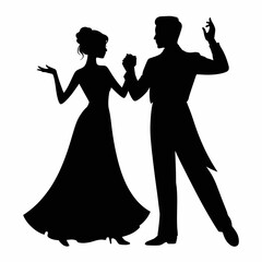 Elegant couple dancing in formal attire silhouette