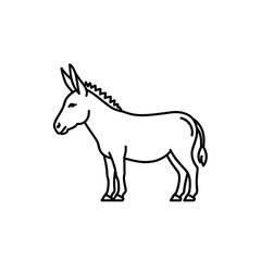 Obraz premium Simple black and white line art illustration of a donkey standing sideways, farm animal outline design, livestock graphic icon, minimal style drawing