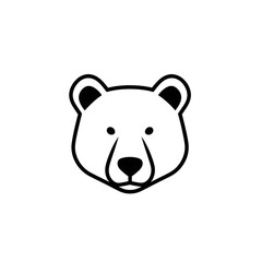 Black and white bear head illustration, simple wild animal face vector icon, stylized mammal contour for wildlife, forest, predator, conservation, logo design, hunting emblem, or nature symbol concept
