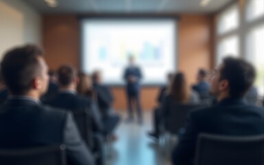 Unfocused Business Presentation Area - Gentle blur effect of a business presentation area with attendees. High quality
