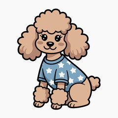 Cute cartoon poodle wearing a star patterned sweater