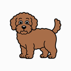 Fototapeta premium Cute cartoon brown poodle dog standing and looking forward