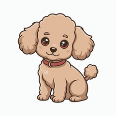 Adorable cartoon brown poodle puppy sitting and smiling