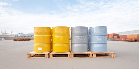 Four barrels of oil are stacked on top of each other.