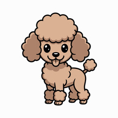 Cute cartoon poodle with fluffy fur, playful expression