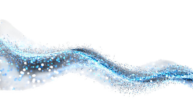 Abstract glowing waves of light with sparkling blue particles