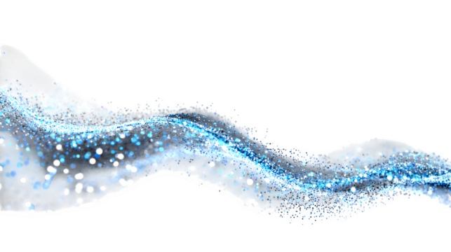 Abstract glowing waves of light with sparkling blue particles