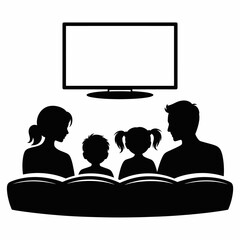 Family Watching TV Silhouette