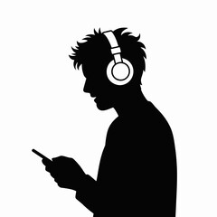 Listening to Music Silhouette with Headphones