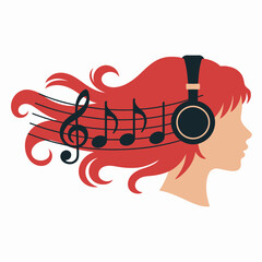 Music and Hair Creative Headphones Illustration