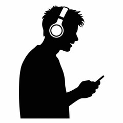 Listening to Music with Headphones Silhouette