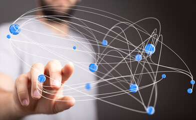 Abstract image of interconnected nodes, representing global networking and digital communication.