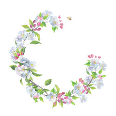 Wreath of blooming tree. Handmade watercolor illustration of blooming tree. For packaging design, cards, cover, prints, product labels and fabric.