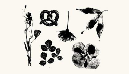 Vector floral textured prints, minimalist Japanese style flowers for pattern, tattoo, or background design