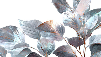 Abstract closeup of a silver leaf glowing brightly among muted metallic foliage