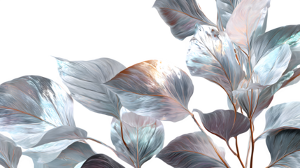 Abstract closeup of a silver leaf glowing brightly among muted metallic foliage