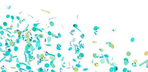 Celebrate with this festive image of teal and green confetti falling on a white background. Perfect for party invitations or celebratory design