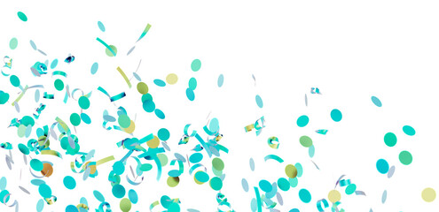 Falling teal and gold confetti on white background. Perfect for party, celebration, and festive designs.