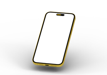 High-quality photo of a golden smartphone mockup with a blank screen, perfect for app presentations or website designs.
