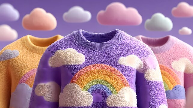 Sweater featuring rainbow and cloud design