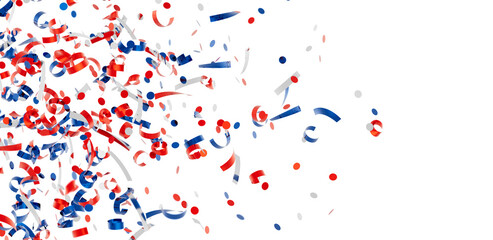 Festive background with red, white, and blue confetti. Perfect for celebrations, holidays, and patriotic events.