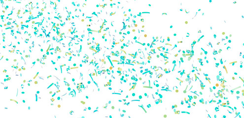 Festive confetti background featuring teal and gold pieces. Perfect for party invitations, celebrations, and more!