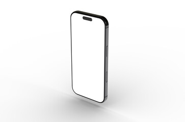 High-quality image of a black smartphone with a blank screen, perfect for app presentations or website mockups. Clean and modern design.