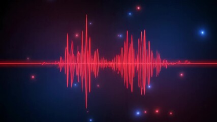 Red audio wave pattern and blue light particles animation - Powered by Adobe