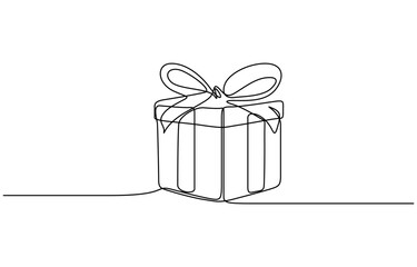 Continuous one line drawing of Gift box vector illustration. Editable outline