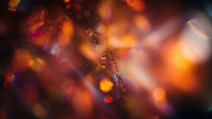 A beautiful, abstract background of warm autumn colors with magical bokeh and light flares. This dreamy and festive scene creates an enchanting and vibrant seasonal atmosphere.