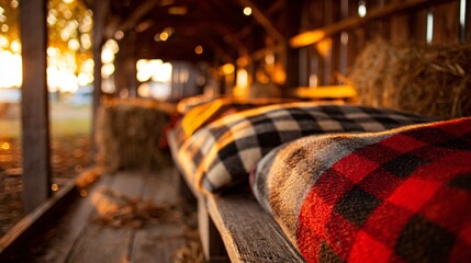 A golden hour hayride, plaid blankets and barn backdrop