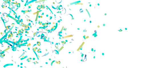 Festive confetti background ideal for party invitations, celebrations, and events.  Bright teal and gold.