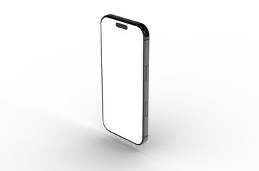 High-quality image of a modern smartphone with a blank screen, perfect for app presentations or website mockups.  Isolated on white background.