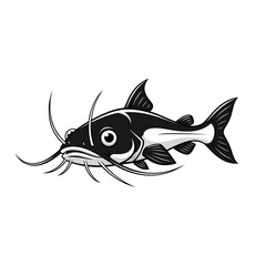 black and white catfish illustration a predatory freshwater fish with prominent barbels swimming against a white background ideal for fishing guides.