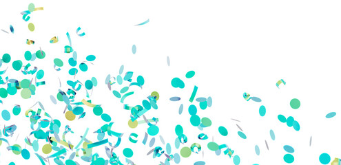 Beautiful image of teal and gold confetti falling on a white background, perfect for celebrations and festive designs.