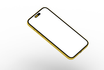 High-quality image of a gold smartphone mockup with a blank screen, perfect for app presentations or website designs.