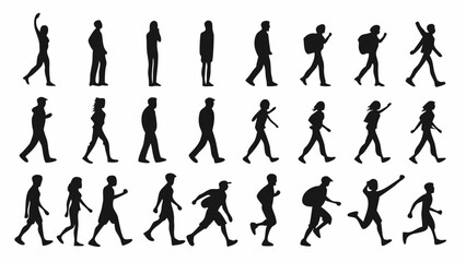 Fototapeta premium Diverse People Silhouettes in Various Actions.