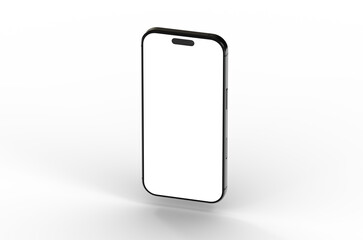 High-quality photo of a black smartphone with a blank screen, perfect for app presentations or website mockups.  Clean and modern design.