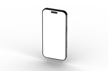 High-quality photo of a black smartphone with a blank white screen, ideal for app presentations or website mockups.