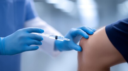 A healthcare professional prepares to administer a vaccine. The image captures the moment of vaccination. It shows the importance of immunization and health awareness. AI