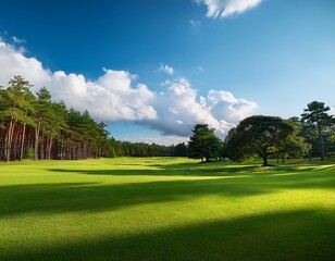 Naklejka premium landscape nature forest tree sky summer green grass clouds trees pine meadow day park