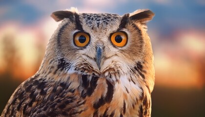Obraz premium majestic owl portrait with soft colors and dreamy background capturing the spirit of nature and wildlife in artistic illustration