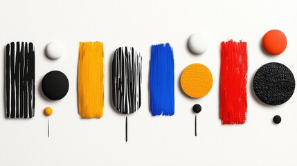 Abstract shapes in bold primary colors on a white background