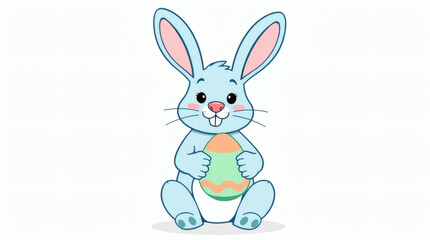 Obraz premium Easter bunny clip art with egg, pastel colors and bold outlines, isolated on white