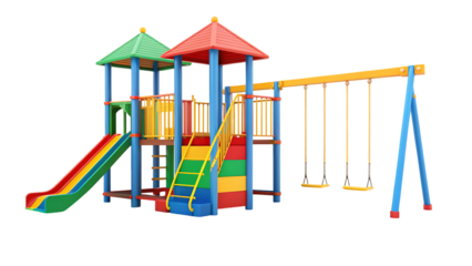 colorful playground for children on white background png file isolated on white background