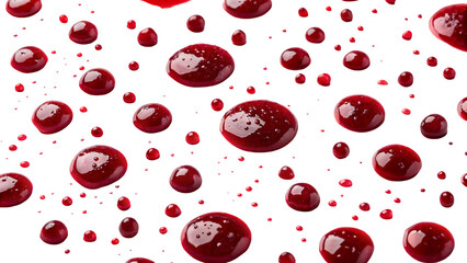 Fototapeta premium drops and stains of red berry jam, sauce top view isolated on transparent background. cranberry jam drops close up isolated on white background