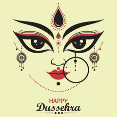 Happy Dussehra Greeting Card with Goddess Durga Face